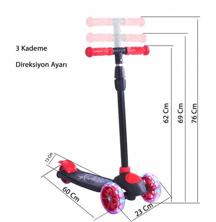 Chubby Baby Işıklı Çocuk Scooter Ayarlanabilir Direksiyonlu Arka Frenli