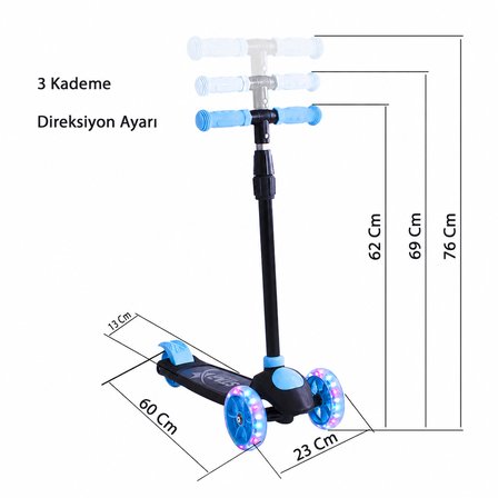 Chubby Baby Işıklı Çocuk Scooter Ayarlanabilir Direksiyonlu Arka Frenli