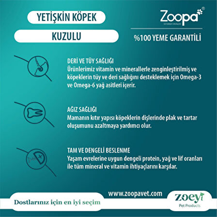 Zoey Kuzulu Yetişkin Köpek Maması 15 KG