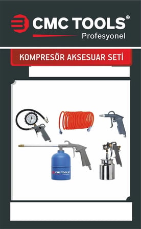Kompresör Aksesuar Seti ( 5 Metre Hortum-Hava-Boya-Mazot-Tabancası-Lastik Şişirme Tabanca) Cmc0897