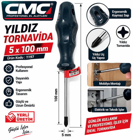 Yıldız Tornavida 5x100 Profesyonel Yerli Üretim Ürün Kodu : Cmc :1197
