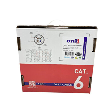 Onli 23AWG UTP CAT6 Network Kablosu Şeffaf 100Mt Yerli Üretim