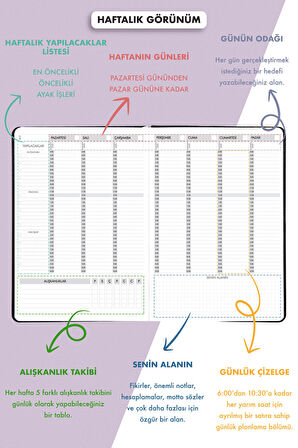 Fz Planner Tarihsiz Haftalık Planlayıcı Deri Ajanda Etnik Lila