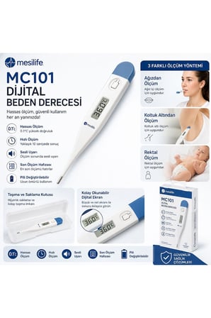 MC101 Dijital Ateş Ölçer | Hassas Ölçüm Özellikli Dijital Derece | Ağız, Koltuk Altı ve Rektal Kullanım | Ateş Ölçer