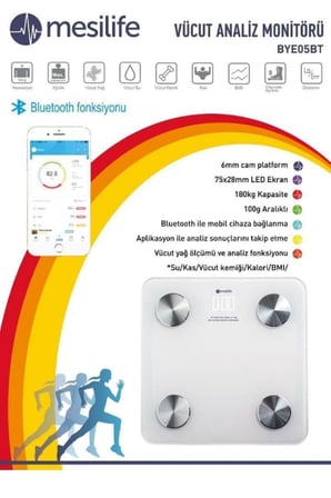 Vücut Analiz Baskülü (yağ-kas-kemik-kolari-bm) Bluetooth Özellikli