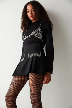 Torn Fishnet Siyah Külotlu Çorap