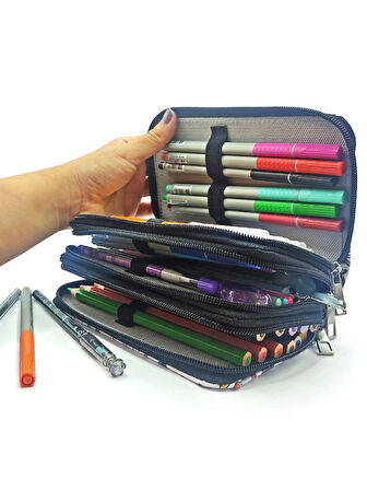 Kalem Kutusu Araba Desenli Kawai Organizer Kalemkutu Vegan Deri Üç Bölmeli Kalemlik Siyah