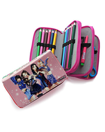 Kalem Kutusu Black Pink Blink Organizer Kalemkutu Vegan Deri Üç Bölmeli Kalemlik