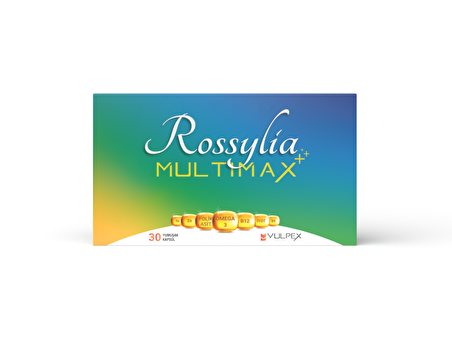 Rossylia MultiMax Omega-3, Folik Asit, İyot, B12 içeren Multivitamin ve Multimineral 30 Kapsül