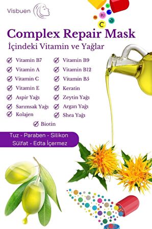 Complex Onarım Saç Maskesi 15 Doğal Aktifli Besleyici Güçlendirici ve Nemlendirici Bakım Butter
