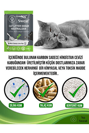 No Sweat Aktif Karbon Kedi Kumu Koku Giderici 5'lİ Paket 125 gr