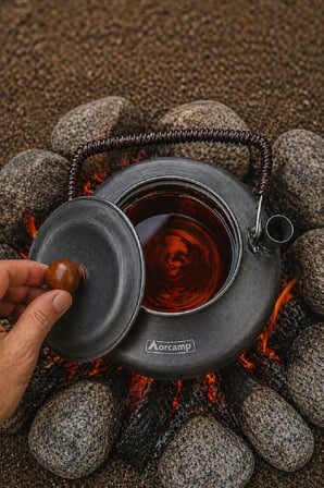 Orcamp Kamp Çaydanlığı 1.5 Lt Hafif Alüminyum Kamp Lüks Demlik Seti Taşınabilir Outdoor Çaydanlık