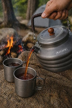 Orcamp Kamp Çaydanlığı 1.5 Lt Hafif Alüminyum Kamp Lüks Demlik Seti Taşınabilir Outdoor Çaydanlık