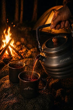 Orcamp Kamp Çaydanlığı 1.5 Lt Hafif Alüminyum Kamp Lüks Demlik Seti Taşınabilir Outdoor Çaydanlık