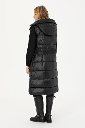 U.S. Polo Assn. Kapüşonlu Kemer Detaylı Siyah Kadın Yelek 1685430