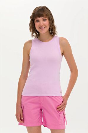 Kadın Bisiklet Yaka Kolsuz T-Shirt