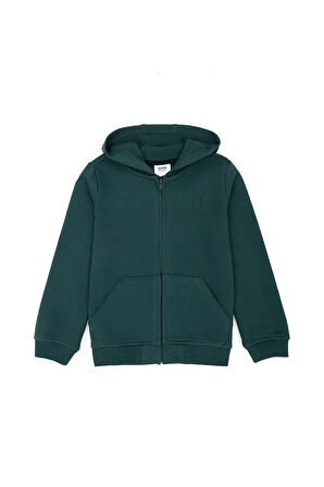 Çocuk Koyu Yeşil Basic Kapüşonlu Sweatshirt 50269420-VR079