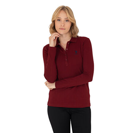 Kadın Bordo Basic Polo Yaka Sweatshirt