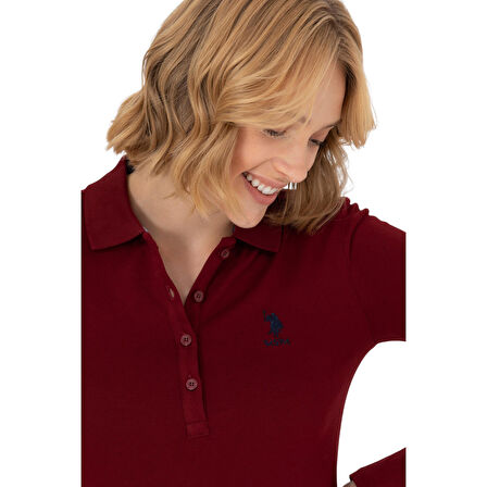 Kadın Bordo Basic Polo Yaka Sweatshirt
