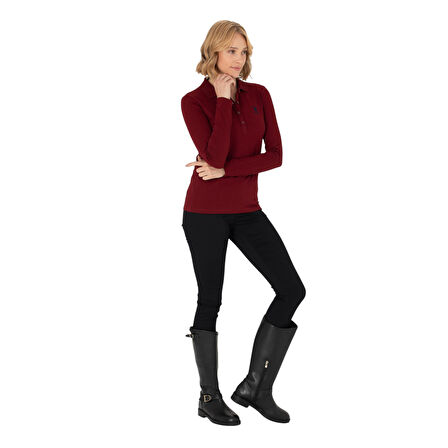 Kadın Bordo Basic Polo Yaka Sweatshirt