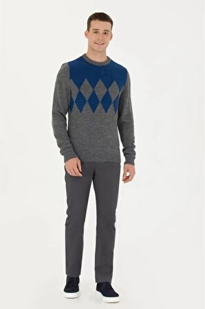 U.S. Polo Assn. Yuvarlak Yaka Desenli Gri-Melanj Erkek Kazak 1678184