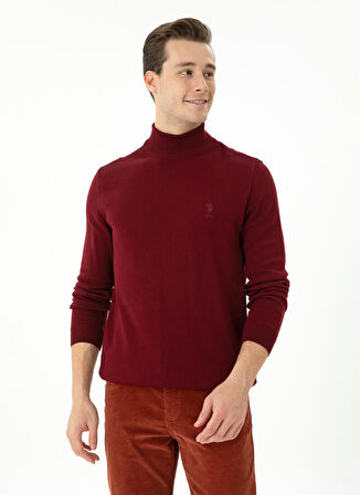 U.S. Polo Assn. Balıkçı Yaka Slim Fit Bordo Erkek Kazak YBS-SK23