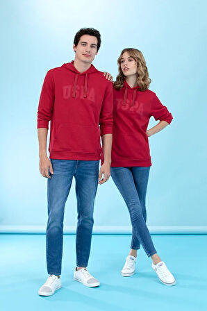 Kırmızı Kapüşonlu Basic Sweatshirt R030