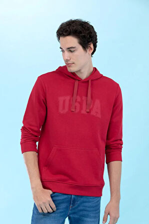 Kırmızı Kapüşonlu Basic Sweatshirt R030