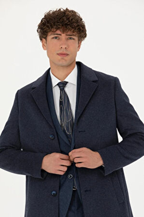 Erkek Ex. Slim Fit Kaşe Kaban - İndigo | 48