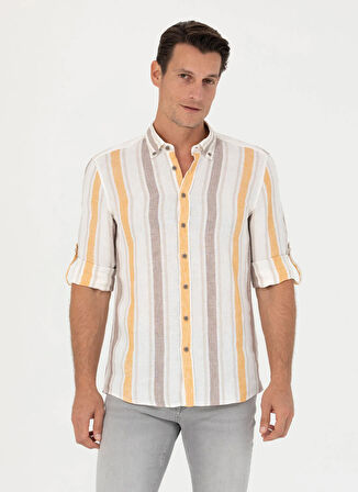 Cacharel Slim Fit Gömlek Yaka Çizgili Turuncu Erkek Gömlek NOVA