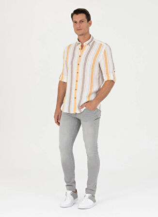 Cacharel Slim Fit Gömlek Yaka Çizgili Turuncu Erkek Gömlek NOVA