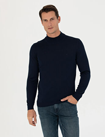 Erkek Slim Fit Basic Kazak - Lacivert | 2XL