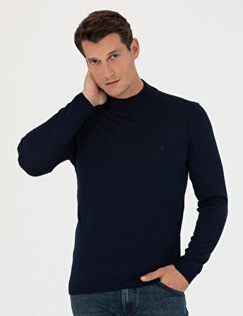 Erkek Slim Fit Basic Kazak - Lacivert | 2XL