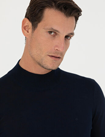 Erkek Slim Fit Basic Kazak - Lacivert | 2XL