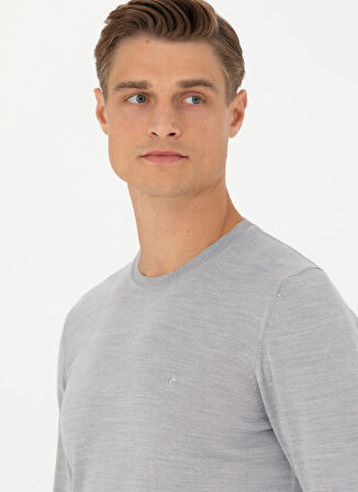 Cacharel Bisiklet Yaka Slim Fit Düz Açık Gri Erkek Kazak ELO