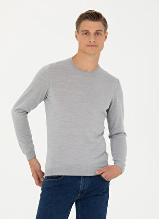 Cacharel Bisiklet Yaka Slim Fit Düz Açık Gri Erkek Kazak ELO