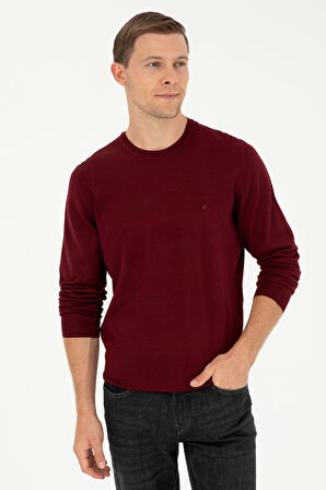 Erkek Slim Fit Basic Kazak - Bordo  | M