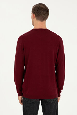 Erkek Slim Fit Basic Kazak - Bordo  | M