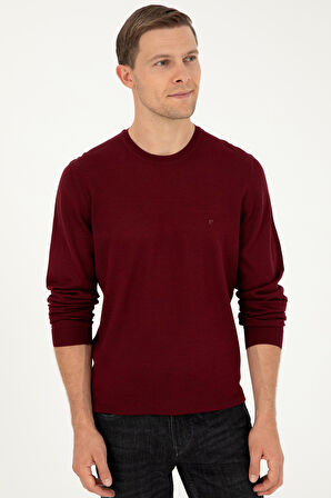 Erkek Slim Fit Basic Kazak - Bordo  | M