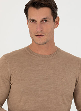 Cacharel Bisiklet Yaka Slim Fit Düz Deve Tüyü Erkek Kazak ELO