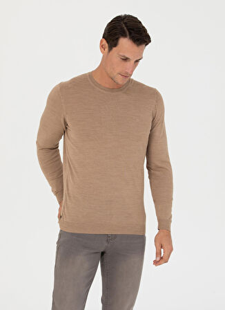 Cacharel Bisiklet Yaka Slim Fit Düz Deve Tüyü Erkek Kazak ELO