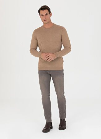 Cacharel Bisiklet Yaka Slim Fit Düz Deve Tüyü Erkek Kazak ELO