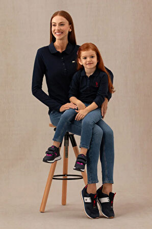 Kız Çocuk Lacivert Polo Yaka Basic Sweatshirt 50276782-VR033
