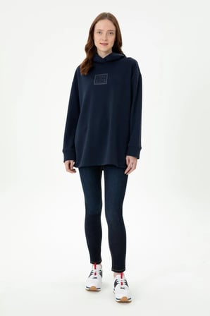 Kadın Lacivert Kapüşonlu Sweatshirt Moda YILDIRIM