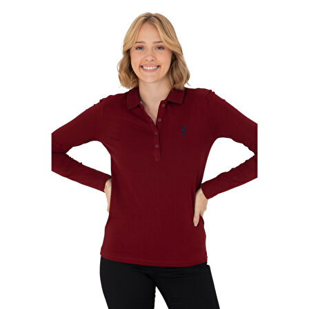 Kadın Bordo Basic Polo Yaka Sweatshirt