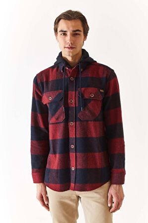 U.S. Polo Assn. Kapüşonlu Kareli Bordo Erkek Gömlek 1687477