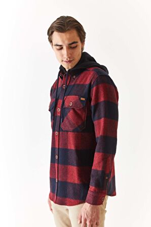 U.S. Polo Assn. Kapüşonlu Kareli Bordo Erkek Gömlek 1687477