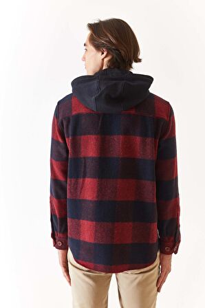 U.S. Polo Assn. Kapüşonlu Kareli Bordo Erkek Gömlek 1687477