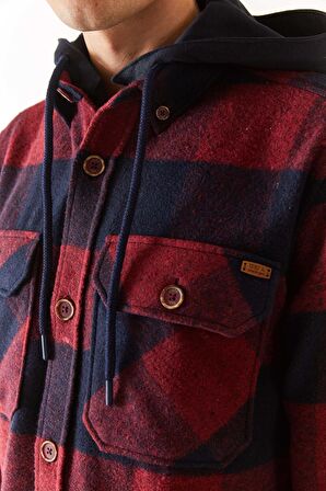 U.S. Polo Assn. Kapüşonlu Kareli Bordo Erkek Gömlek 1687477