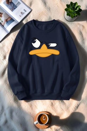 Unisex Duffy Baskılı Bisiklet Yaka Sweatshirt
